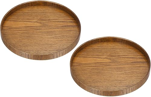 Miniatura 10 de PATIKIL Bandeja de madera para servir de 8 pulgadas, paquete de 2 bandejas decorativas redondas para decoración del hogar, cocina, mesa, portavelas,