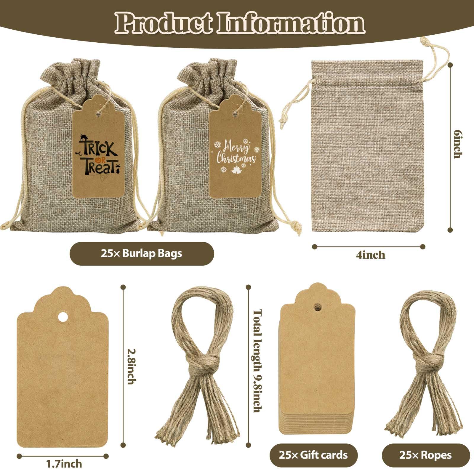 flowsac 25PCS Burlap Gift Bags With Drawstring, 4x6 Small Party Favor Gift Bags, Burlap Linen Sacks Bags for Christmas, Party, Jewelry Pouches, Festival, Birthday, DIY Craft