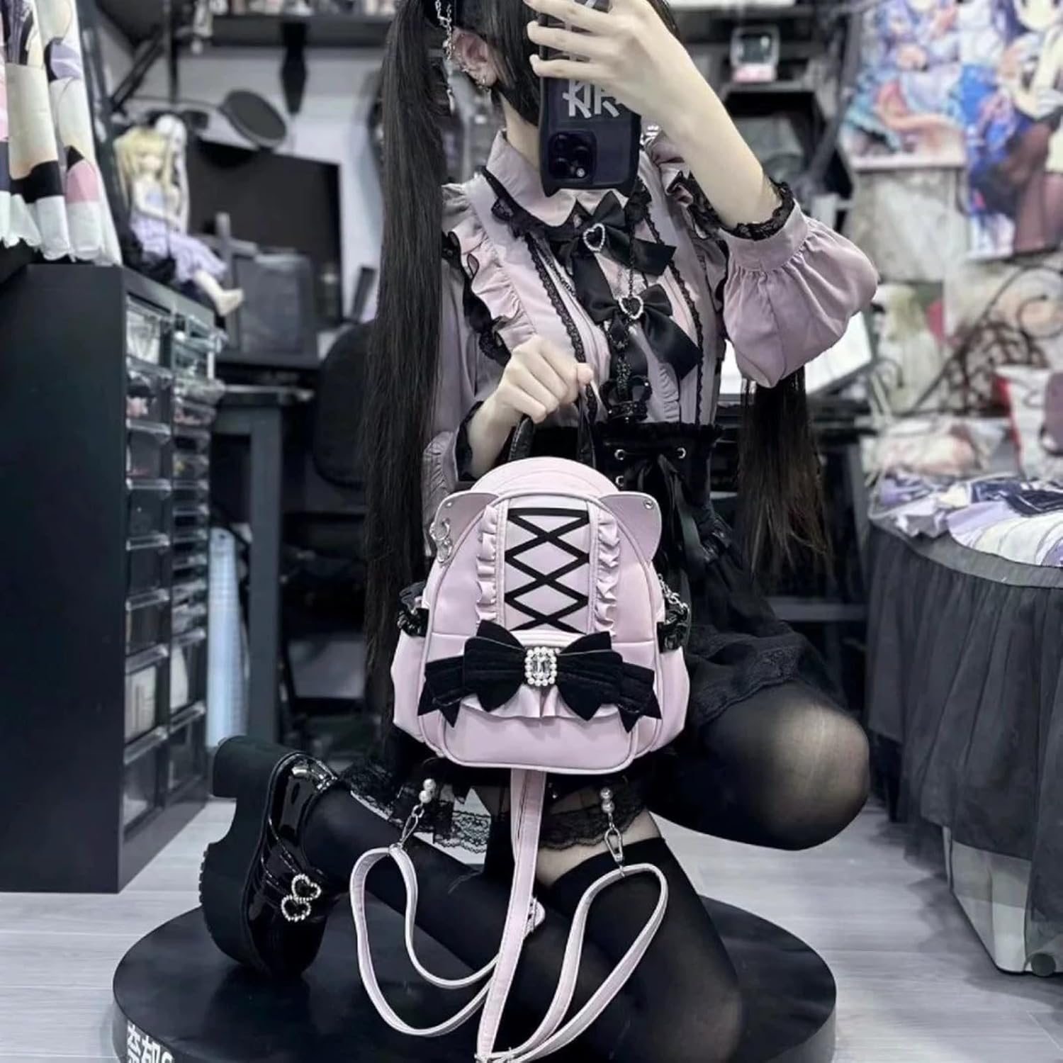 Pokn Jirai Kei Kawaii Bag Gothic Cute Bag Mini Leather Backpack Fashion Small Daypacks Purse for Women Cutecore (Pink) - Image 2