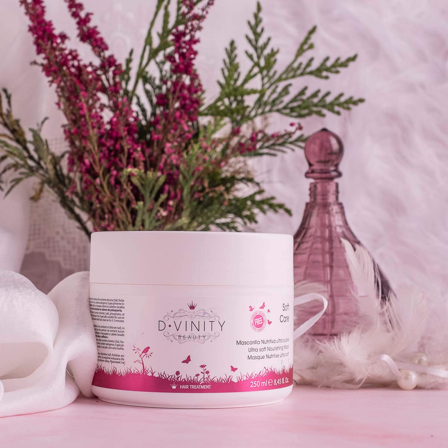 D.VINITY Kit Belleza Soft Care - Pack Regalo para Mujer, Champú, Mascarilla, Acondicionador sin Aclarado, Cabellos Sensibles, Sin Parabenos Ni Siliconas