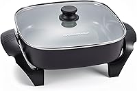 Elite Gourmet 12x12x3" PFAS-Free Ceralast Ceramic Electric Skillet - Dishwasher Safe, Rapid 1200W Heat, Deep Dish for Family Meals, Black