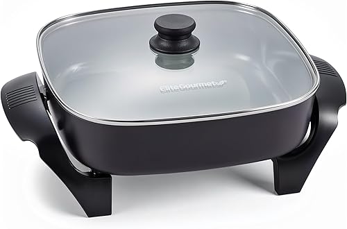 Elite Gourmet Ceralast Ceralast - Sartén eléctrica antiadherente de cerámica antiadherente de 12 x 12 x 3 pulgadas, apto para lavavajillas, plato