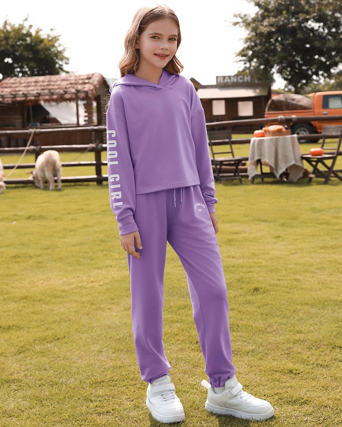 DAXIANG Girls Fashion Clothes Set Kids 2 Piece Outfits Crop Hoodies Sweatshirts and Drawstring Sweatpants Size 7-14 Years - Image 5