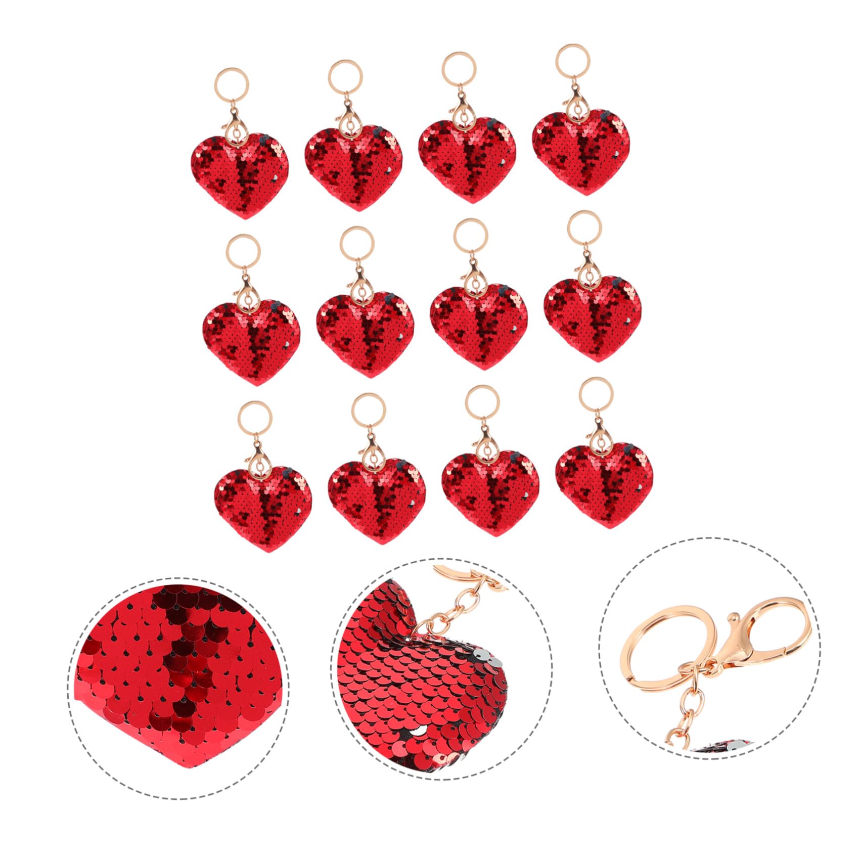 TOYANDONA Portachiavi Forma di Cuore Paillettes Scintillanti Rosse, 24 Pezzi in Lega e Plastica, Portachiavi per Uso Quotidiano e Chiavi Auto, Regalo Originale per San