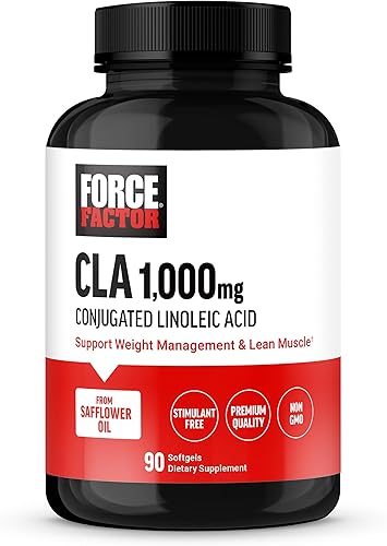 FORCE FACTOR Suplementos de CLA, CLA 1000 mg, ácido linoleico conjugado para apoyar la composición corporal y la masa muscular magra, hecho de