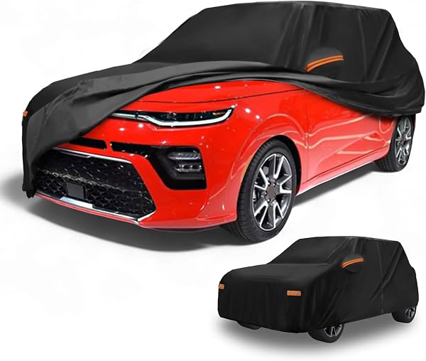 Funda para auto impermeable para todo clima, protección contra sol y lluvia, cubierta exterior completa para Kia Soul, negra, con cremalleras en el lado izquierdo
