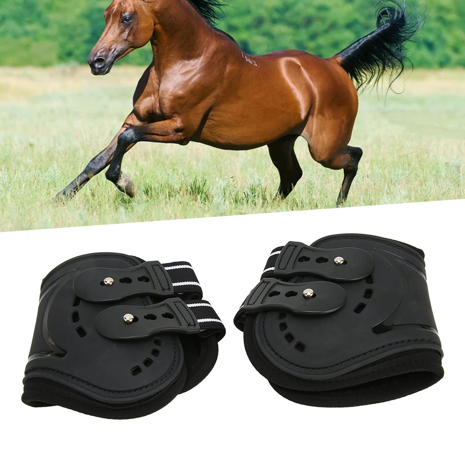 Qukaim Botas protectoras de patas de caballo, resistentes a los impactos, transpirable, ajustable, ligeras, para evitar resbalones, color negro, talla M
