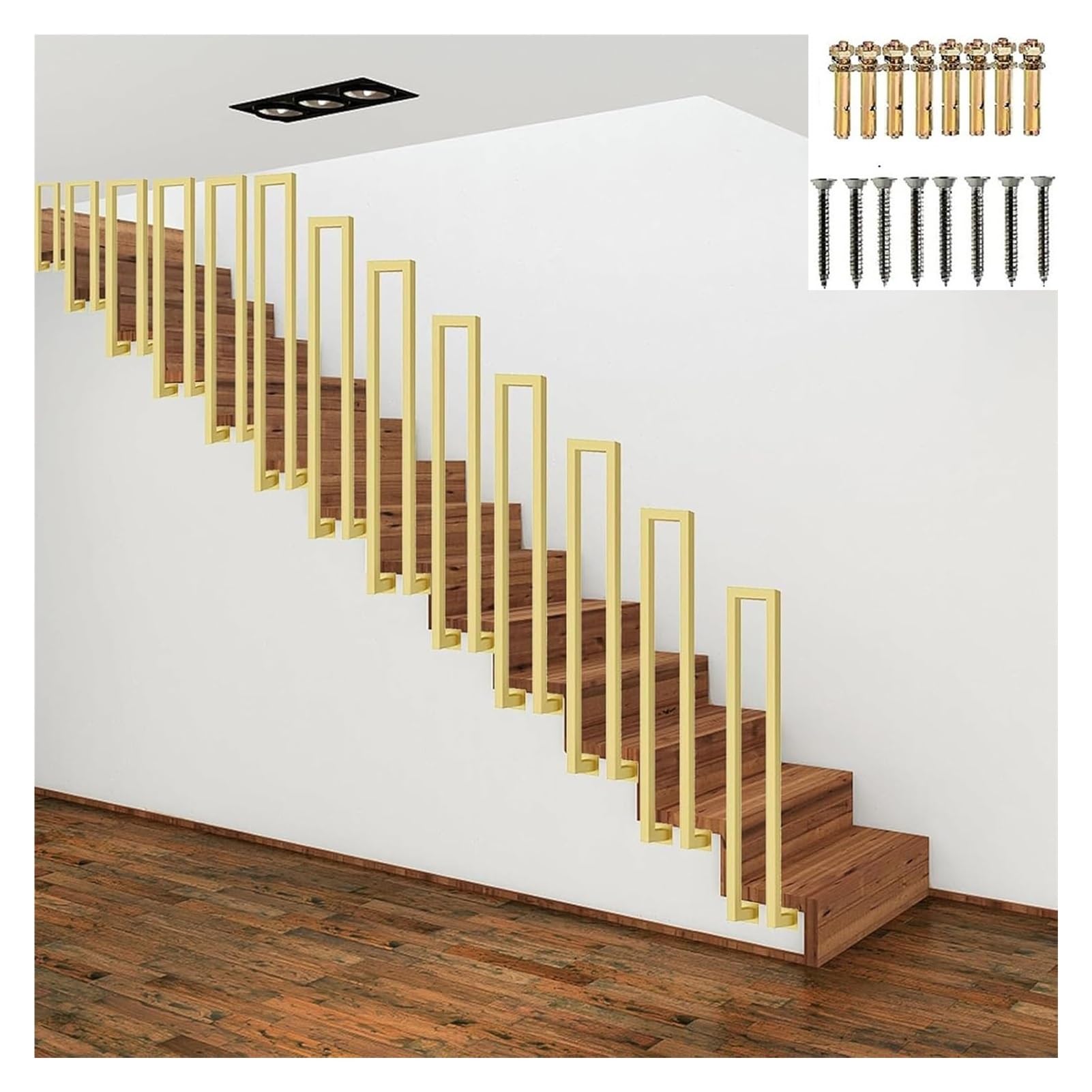U-Shaped Stair Rail,Hand Rails for Outdoor Steps,35-100cm Outdoor Side Mount Stair Railing,Loft Corridor Safety Supt Bar,for Home Villa Entrance Indoor Outdoor Anti-Skid Railing(Gold,85CM/2.7FT)
