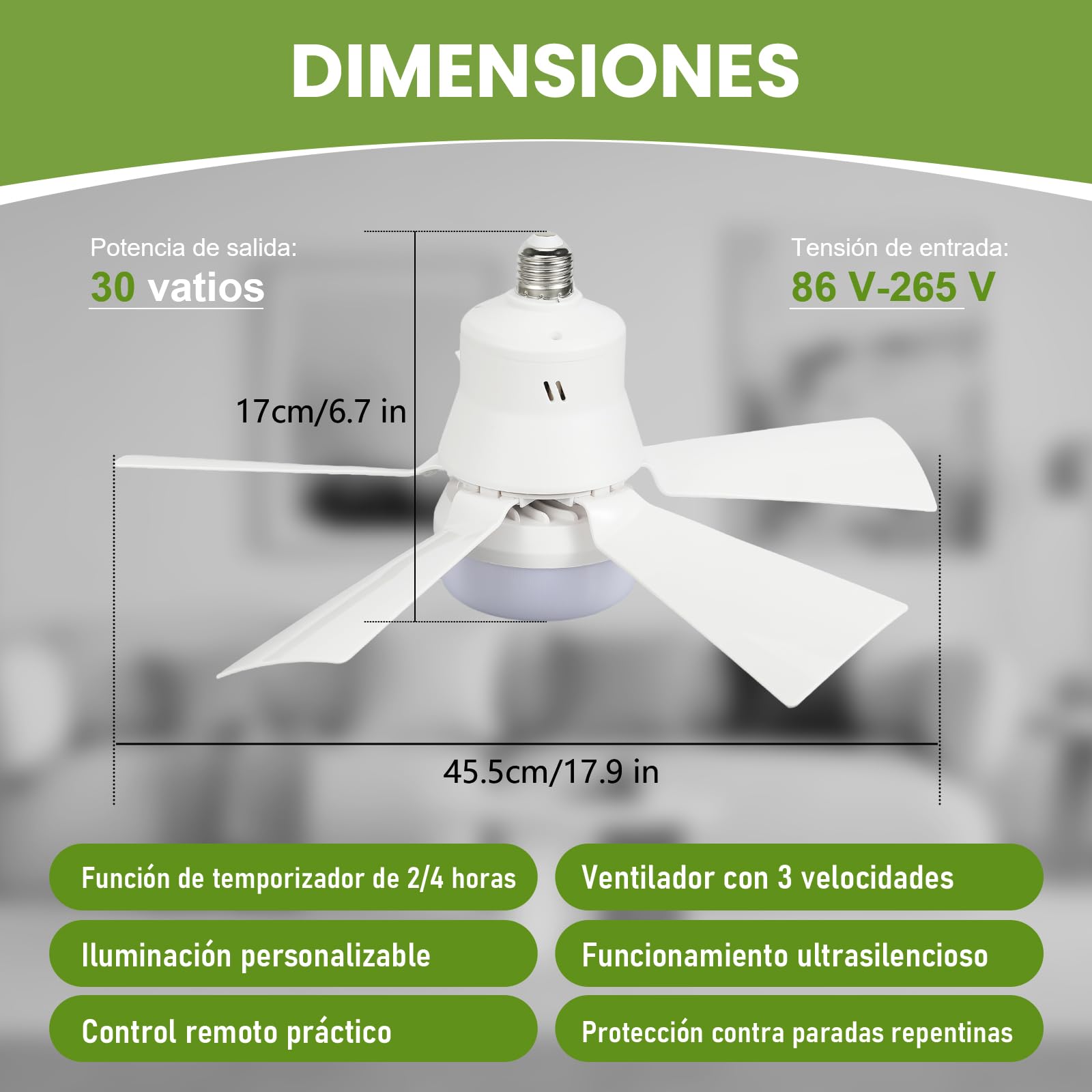 GAGAFEEL Ventilador de Techo con Luz E27 30W, 3 Velocidades, 3 Temperaturas Luz Regulables, Mando a Distancia, Temporizador, Silencioso, Ceiling Fan para Dormitorio, Salón y Cocina (Blanco, 46CM)