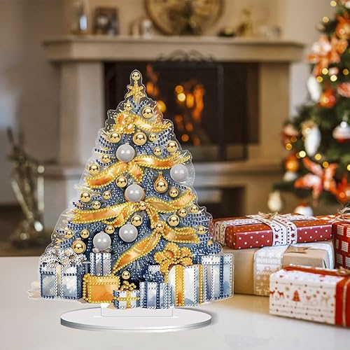 Miniatura 7 de Pintura de diamantes para árbol de Navidad, kit de adornos de escritorio para adultos, arte con diamantes pintura acrílica por números, decoraciones