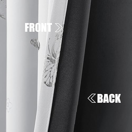 Miniatura 3 de Jubilantex Cortinas opacas de mariposa plateadas blancas metálicas de 63 pulgadas de largo para dormitorio, guardería, cortinas de ventana con