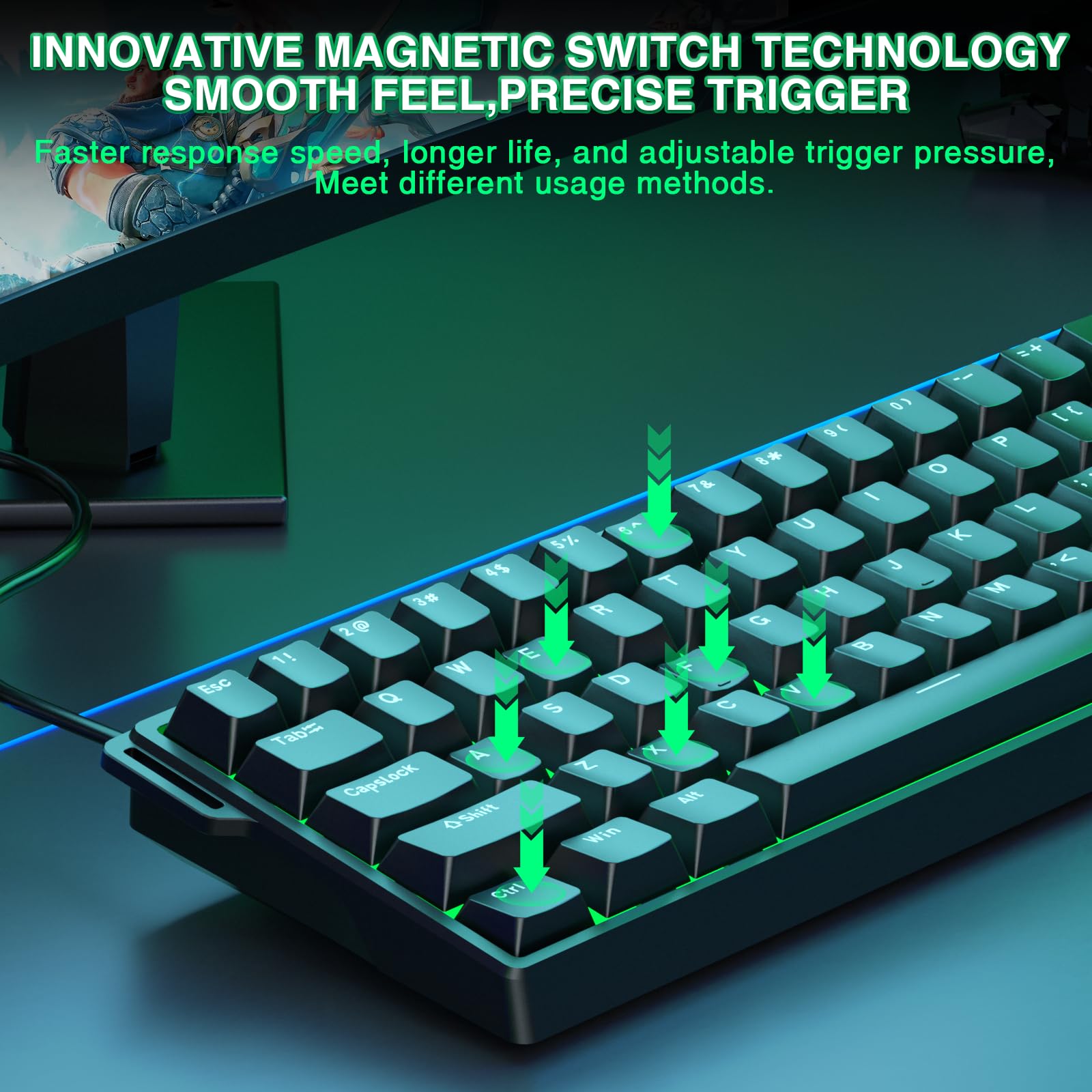 AULA WIN60 HE Mechanische Gaming Tastatur, Hall Effect Magnetic Switches, Rapid Trigger, 60% RGB, für PC/Mac