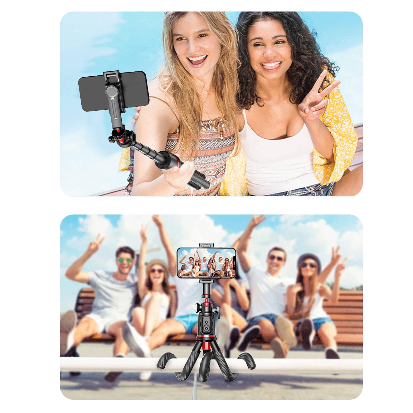 Treppiede Bluetooth Selfie Stick con Telecomando, Rotazione a