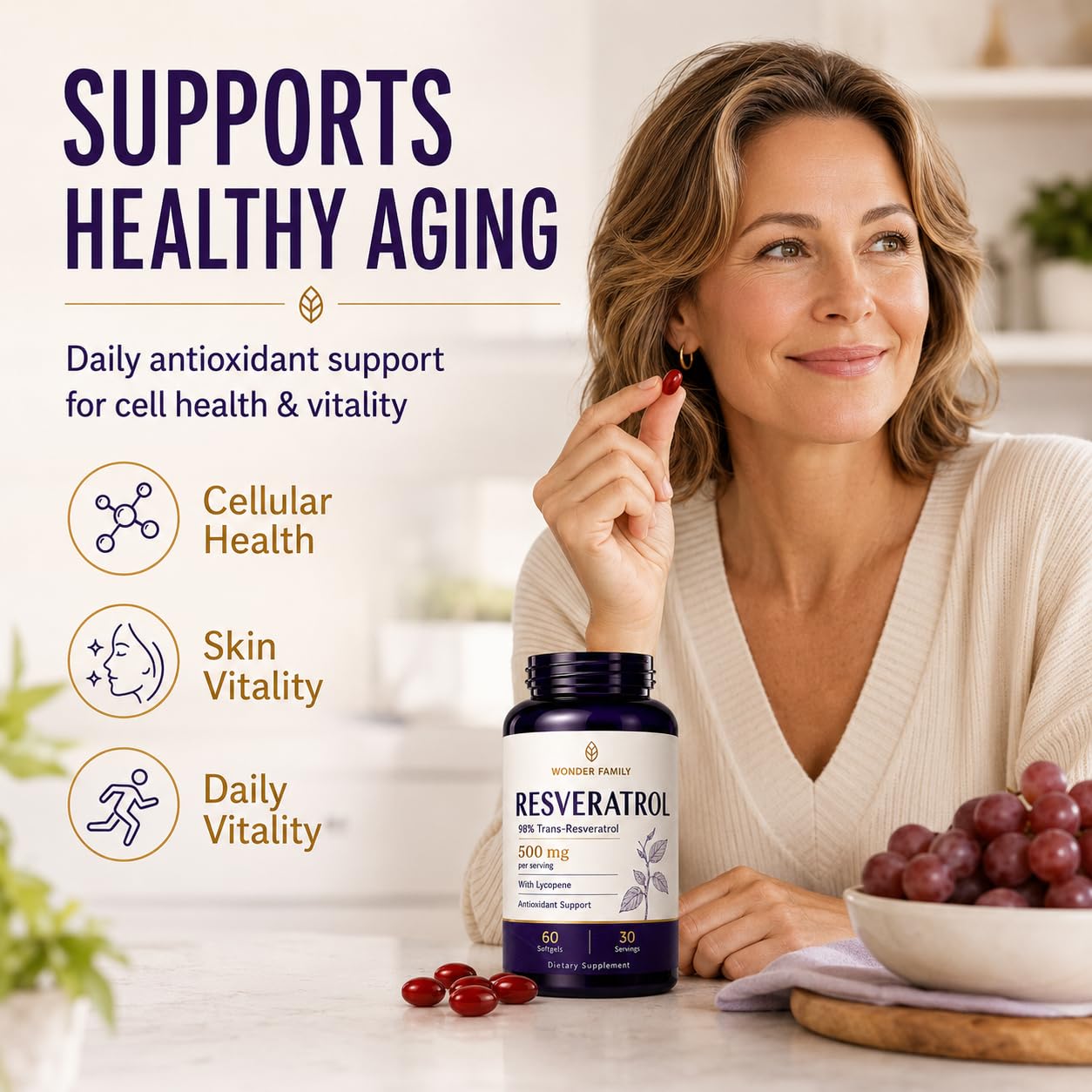 WONDER FAMILY Resveratrol Supplement 500mg, 98% Trans-Resveratrol from Japanese Knotweed, Vegan Antioxidant Capsules for Daily Wellness, Non-GMO, Gluten-Free — Amazon image 4