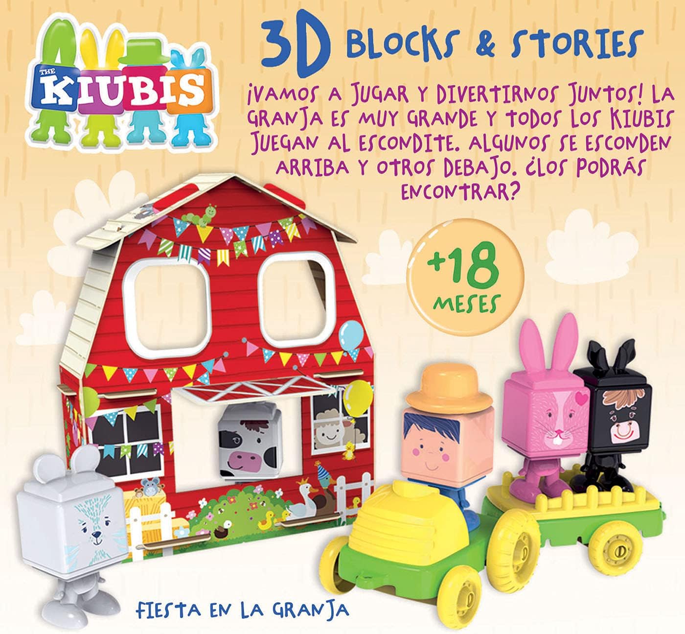 Educa - The Kiubis Farm Party Playset Stackable for Babies, 5 Figures + Tractor, 18 Months (19224)