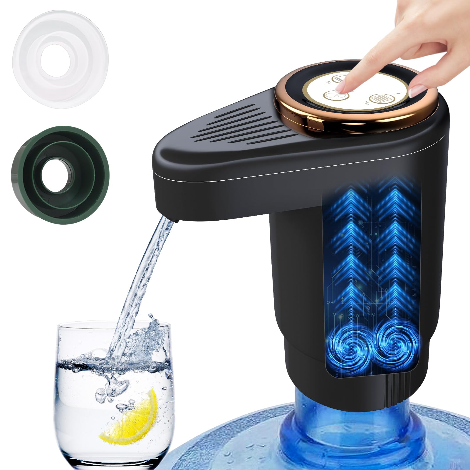 EASYSPEED Dispenser d'Acqua Portatile 1200mAh USB Ricaricabile con Due Pompe Integrate Nero