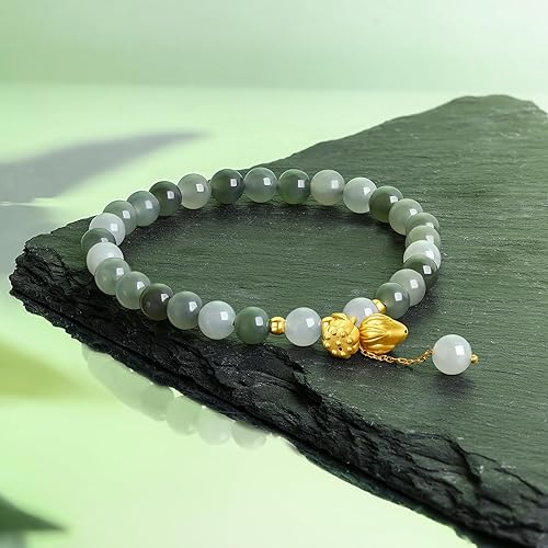 Miniatura 4 de 24K Gold Stretch Bracelets Real Gold Jadeite Jade Beaded Bracelet Real Gold Ring Clasp Stretch Bracelet Jewelry for Women Mom Daughter Y1910809