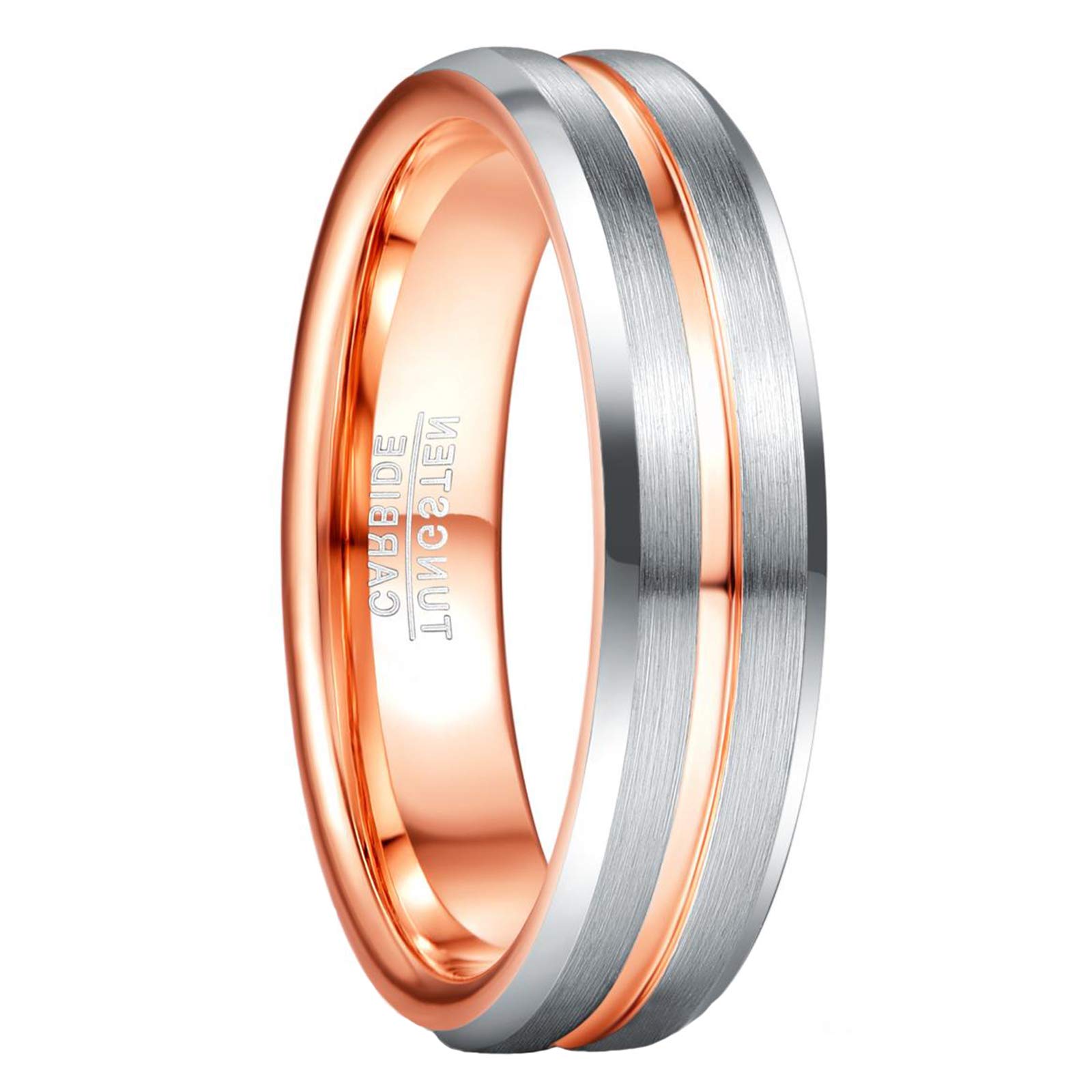 GALANI Anillo de plata y azul/oro rosa hombre mujer tungsteno 6 mm para boda compromiso pareja con ranura y acabado cepillado, talla 15-27,5
