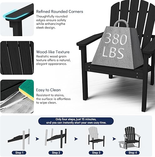Miniatura 6 de nevilywood Juego de 2 sillas Adirondack compactas apilables de polietileno de alta densidad de 26.3 pulgadas de ancho, diseño duradero, ahorro de