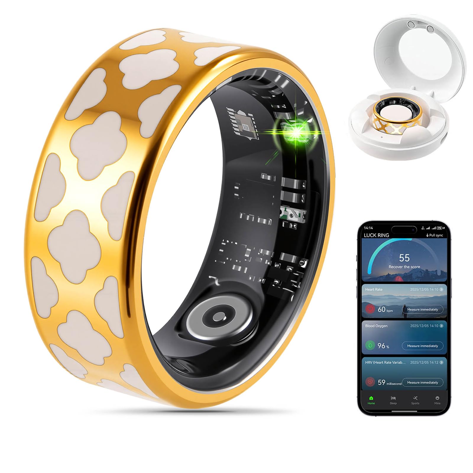 FAHKNS Smart Health Ring for Women Men: Fitness Tracker Ring with Heart Rate,Blood Oxygen,Sleep Monitor,Stress,Steps Counter,IP68 Waterproof for iOS &amp; Android,No APP Fees (Enamel,6#)