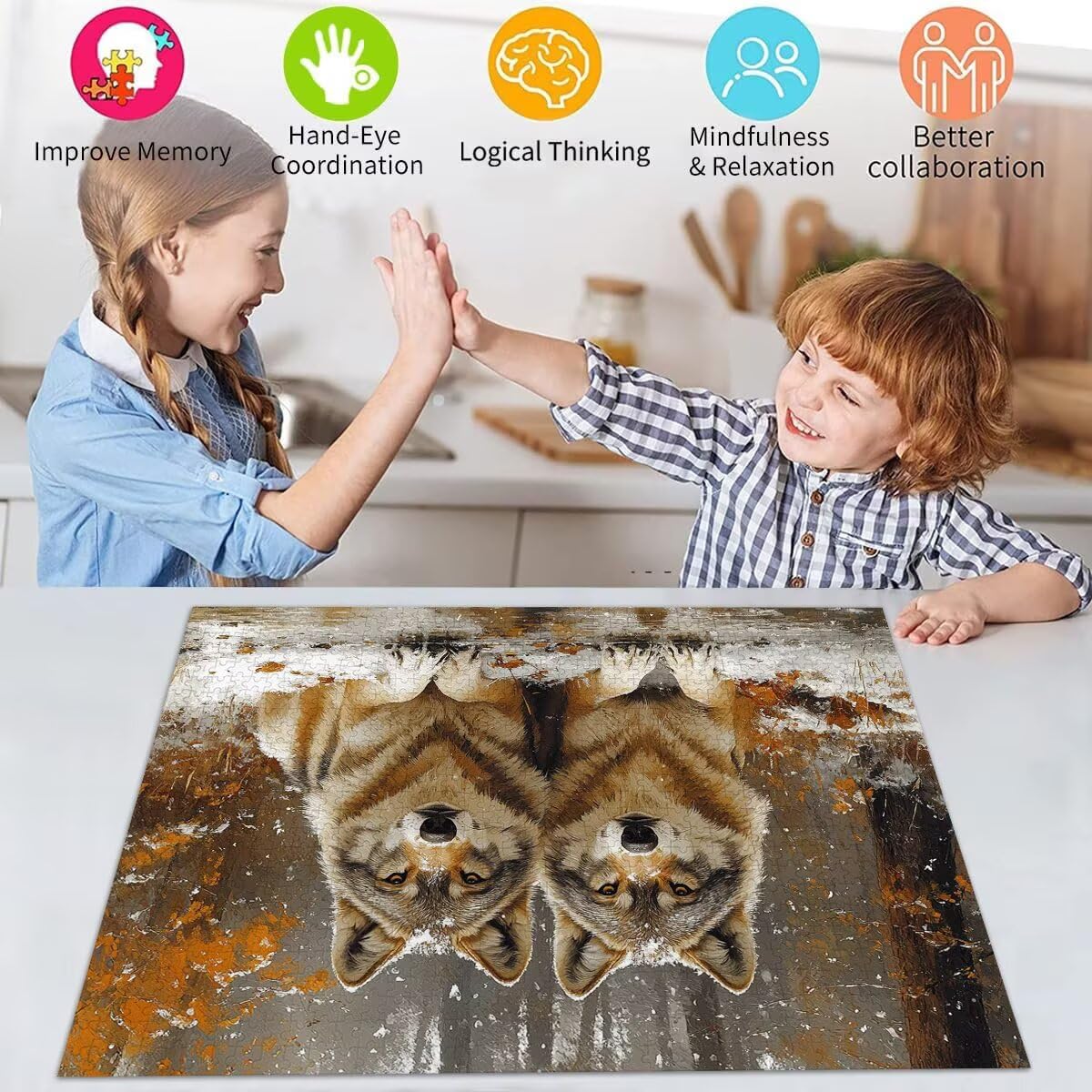 Puzzle wilk dla dorosłych i dzieci, 5000 elementów, imponujące, klasyczne puzzle, ciężkie zwierzę od 8, 9, 10 lat, dla dziewcząt i chłopców, sztuka Educa, do dekoracji i prezentów, 105 x 156 cm, t-413