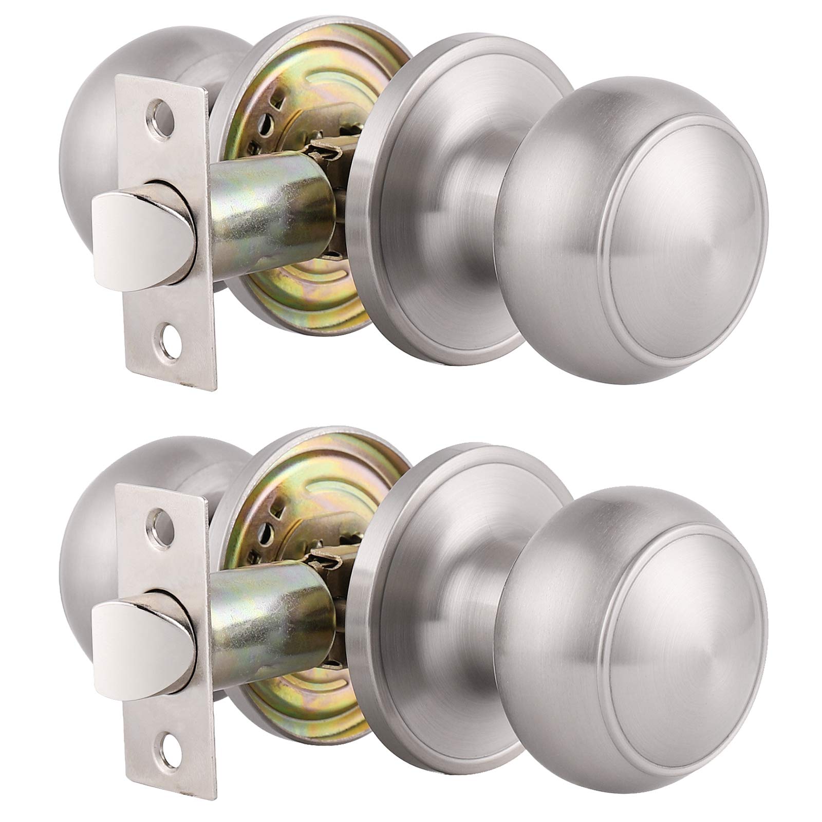Gobrico Satin Nickel Passage Door Knobs Keyless Interior Door Locksets for Hall/Closet Flat Ball Style 2Pack