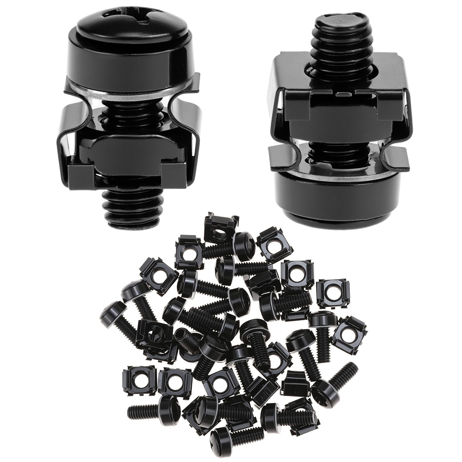 QWORK® Set di 20 viti a dado M6 per armadi di rete, compatibile con rack da 19/10 pollici - acciaio, nero