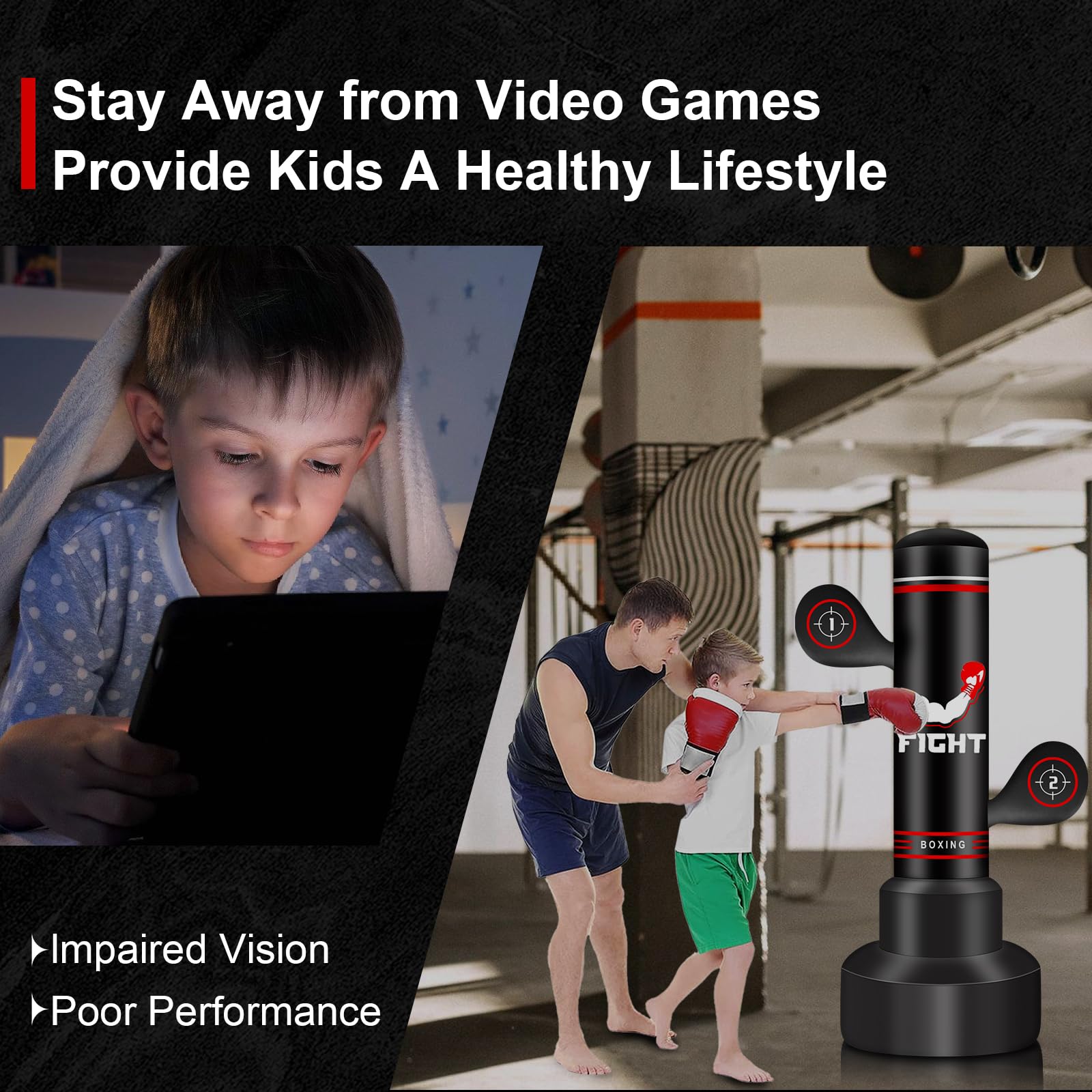 Upgraded Heavy Freestanding Punching Bag for Adults Teens, 70” Standing Punching Bag Kicking Bag Heavy Bag, Women Men Kickboxing Bags for Training MMA Fitness Home Gym