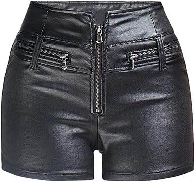 Amazon.com: Alilyol Mini pantalones cortos de piel sintética para mujer,  pantalones cortos de piel sintética estirados con cremallera y cintura alta  : Ropa, Zapatos y Joyería