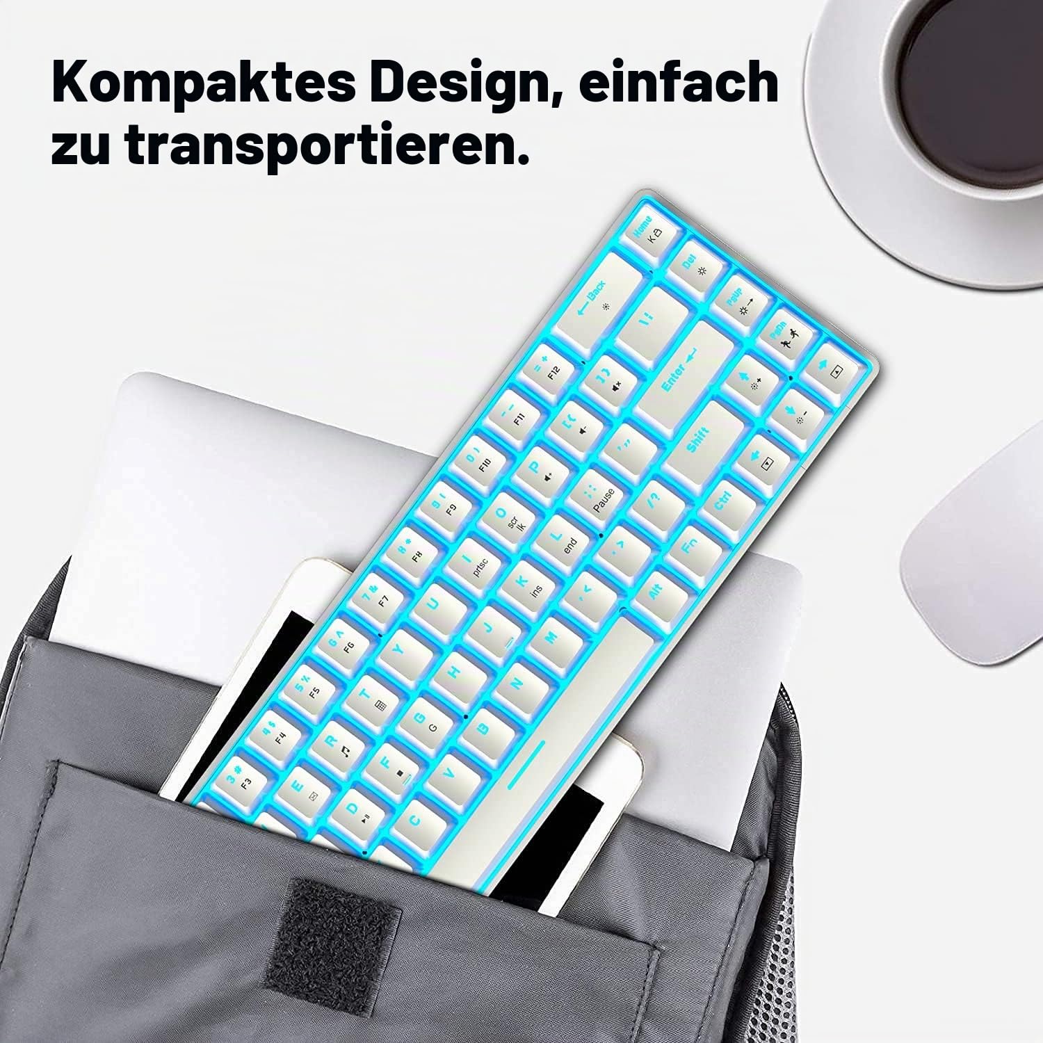 Tastatur und Maus Gaming Set, 68 Tasten Blauer Schalter 60% Mini Eisblaue Backlit Mechanische Tastatur Weiß, 6400DPI Leichte Programmierbar Maus Grün, USB-Kabel, Kompatibel mit Windows Mac PS4