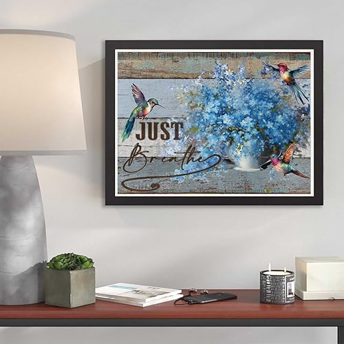 Miniatura 2 de Kit de pintura artística de diamante para adultos, florero de flores azules, dibujo de margaritas, colibrí azul, pintura vintage, simplemente