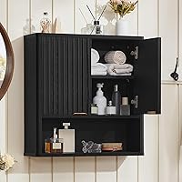 LEYAOYAO Fluted Wall-Mounted Bathroom Medicine Cabinet with Adjustable Shelf & Doors - Farmhouse Over Toilet Storage for Bathroom, Kitchen, Black