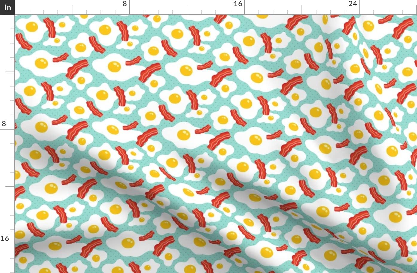 Spoonflower Fabric - Egg Bacon Breakfast Food Blue Morning Fat Pattern Kitchen Chicken Printed on Organic Cotton Sateen Fabric by The Yard - Sewing Quilting Apparel Home Decor
