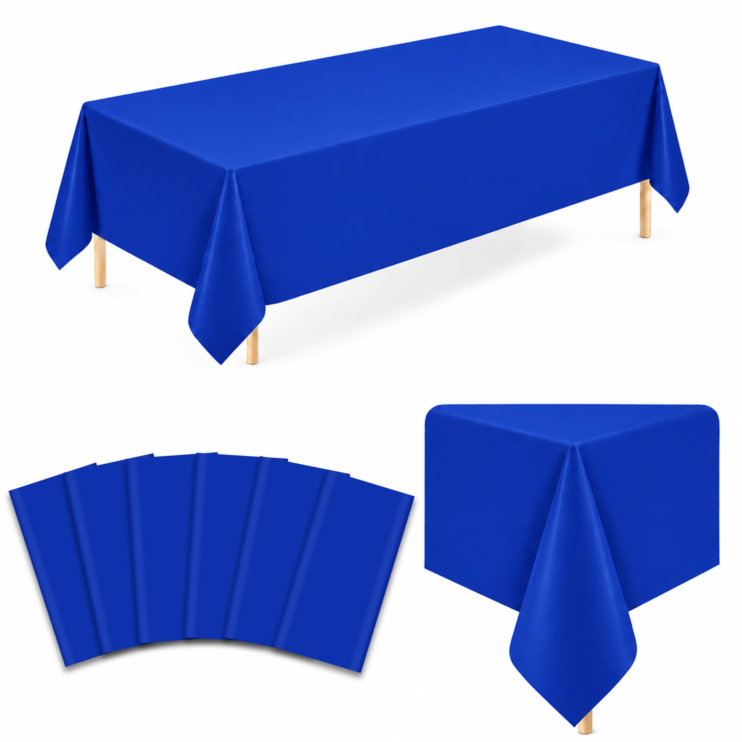 WNINK 6 Pack Dark Blue Plastic Tablecloths, 54 x 108 Inch Disposable Covers