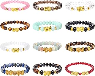 12 Pieces Feng Shui Bracelets for Men Lucky Bracelet Obsidian Wealth Bracelet Amulet Bracelet Hand Carved Pi Xiu Bracelet for Men and Women