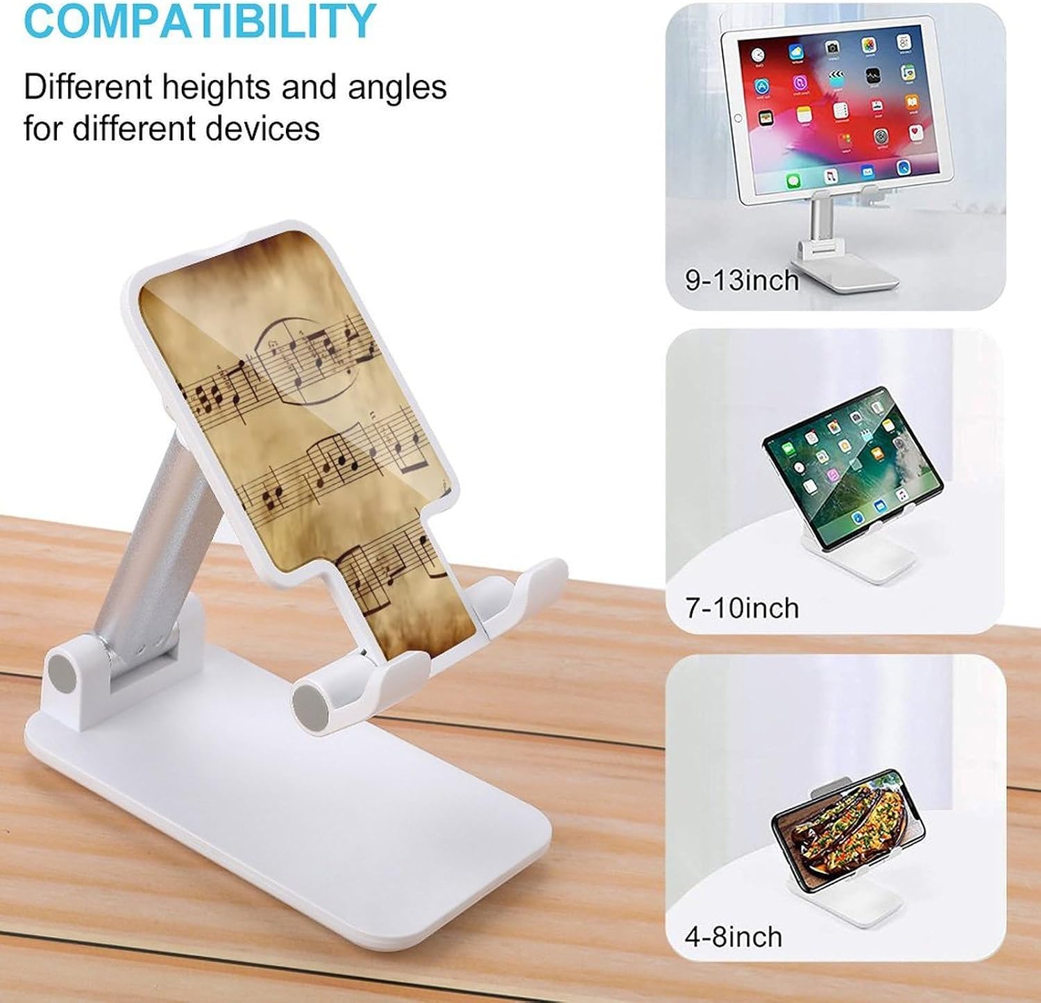 Foldable Cell Phone Holder Adjustable Angle Height Phone Stand for Desk Universal Portable Phone Holder Vintage Music Note Art Desktop Cellphone Stand for All Smartphone image 3