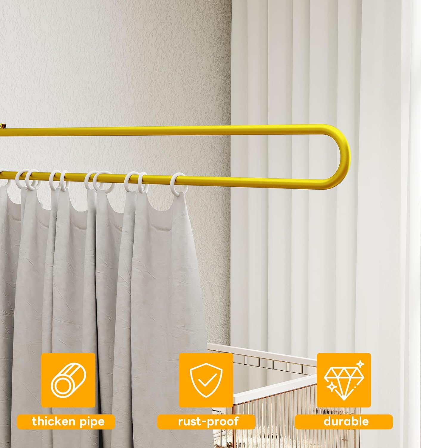 U-Shape Privacy Partition Curtains, Wall-Mounted Room Divider with Metal Support, 6.56ft Medical Curtain for Bedroom, Beauty Salon, Fitting Room, DIY Setup