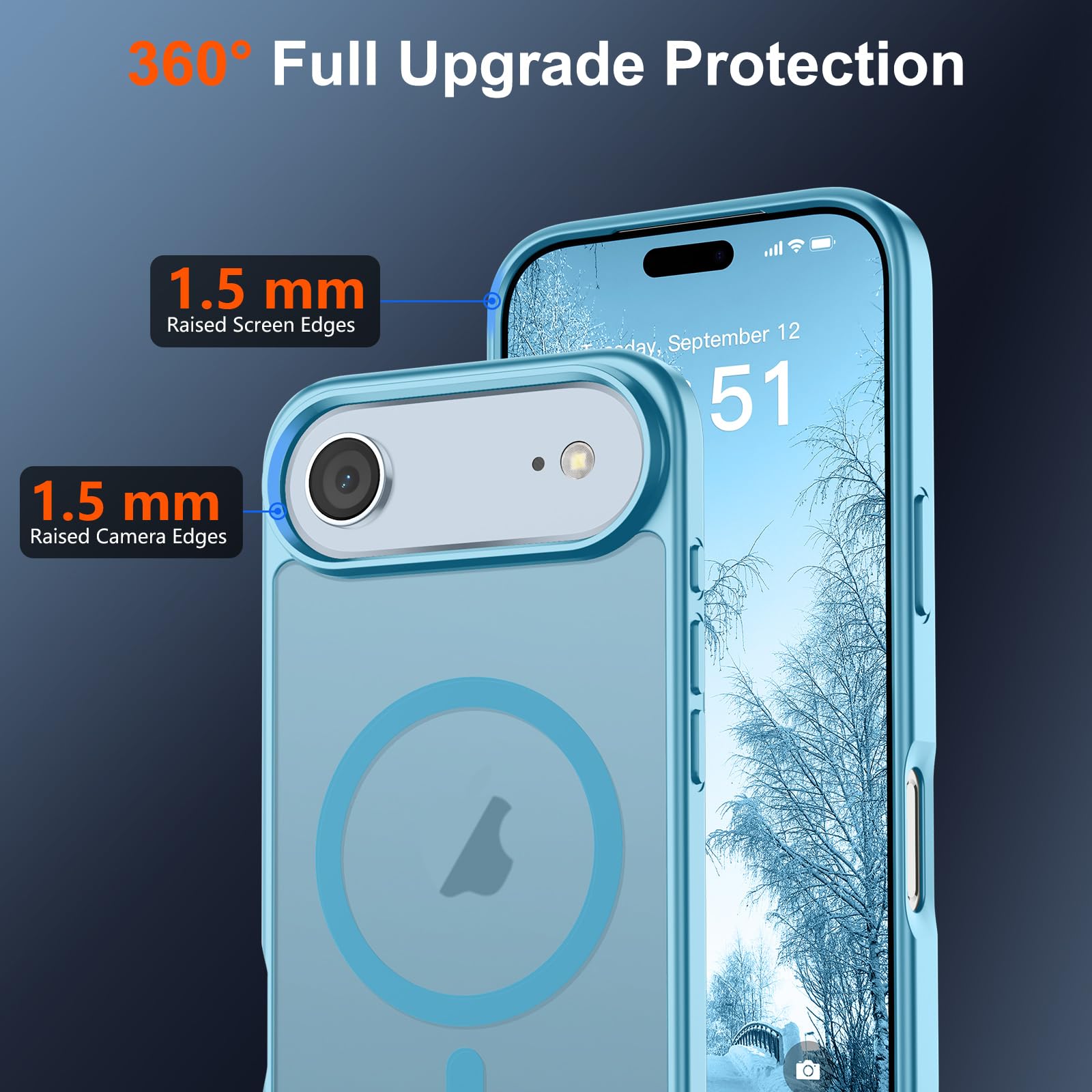 SUPFINE Magnetic for iPhone 15 Case (Compatible with MagSafe) (Military Grade Drop Protection) Translucent Matte Shockproof Phone Cover, Black: Light Blue iPhone Air