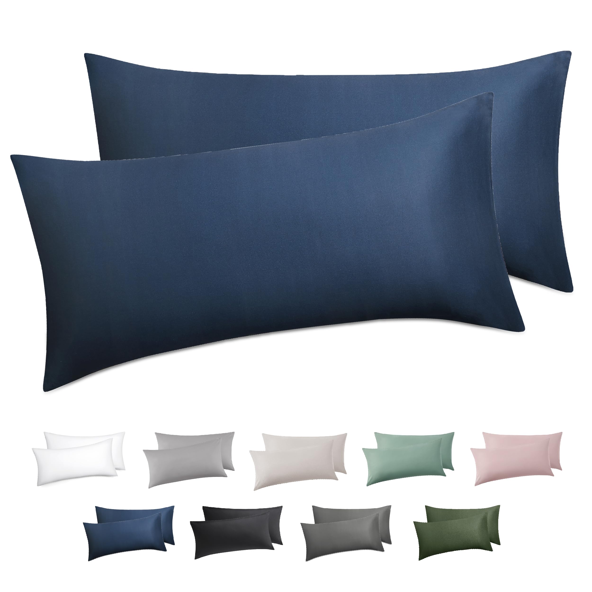 Bedsure Poszewka na poduszkę 40 x 60 cm, 2 sztuki w zestawie, 100% bawełna, 40 x 60 cm, poszewka na poduszkę z zamkiem błyskawicznym, miękka, oddychająca i trwała, certyfikat Oeko-Tex, niebieska