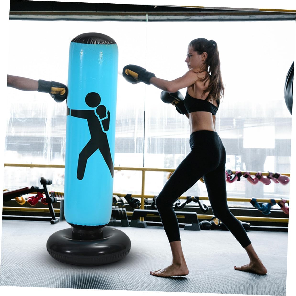 PartyKindom Freestanding Inflatable Punching Bag for Boxing Training, Thickened Blue Kickboxing Column for Adults, Indoor Fitness Equipment for Stress Relief and MMA Practice