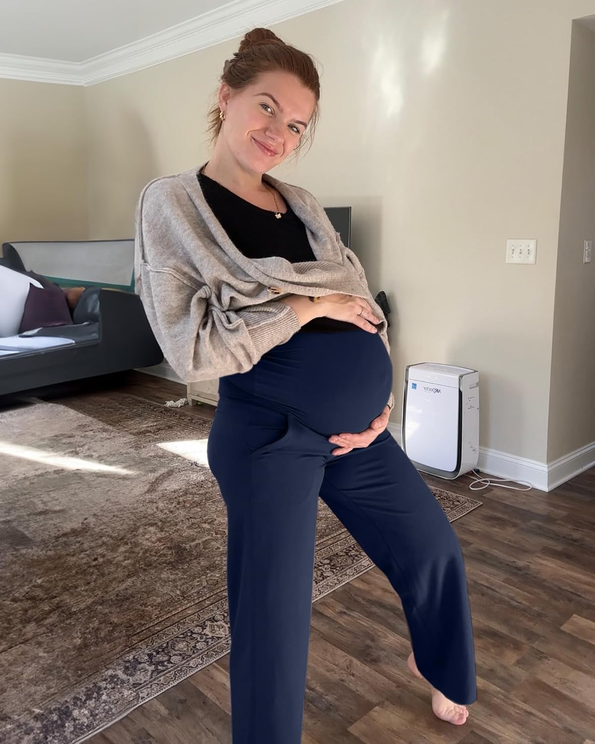 G4Free Maternity Pants Over The Belly Yoga Dress Work Pregnancy Pants Stretchy Lounge Wide Leg Trousers with Pockets - Image 2