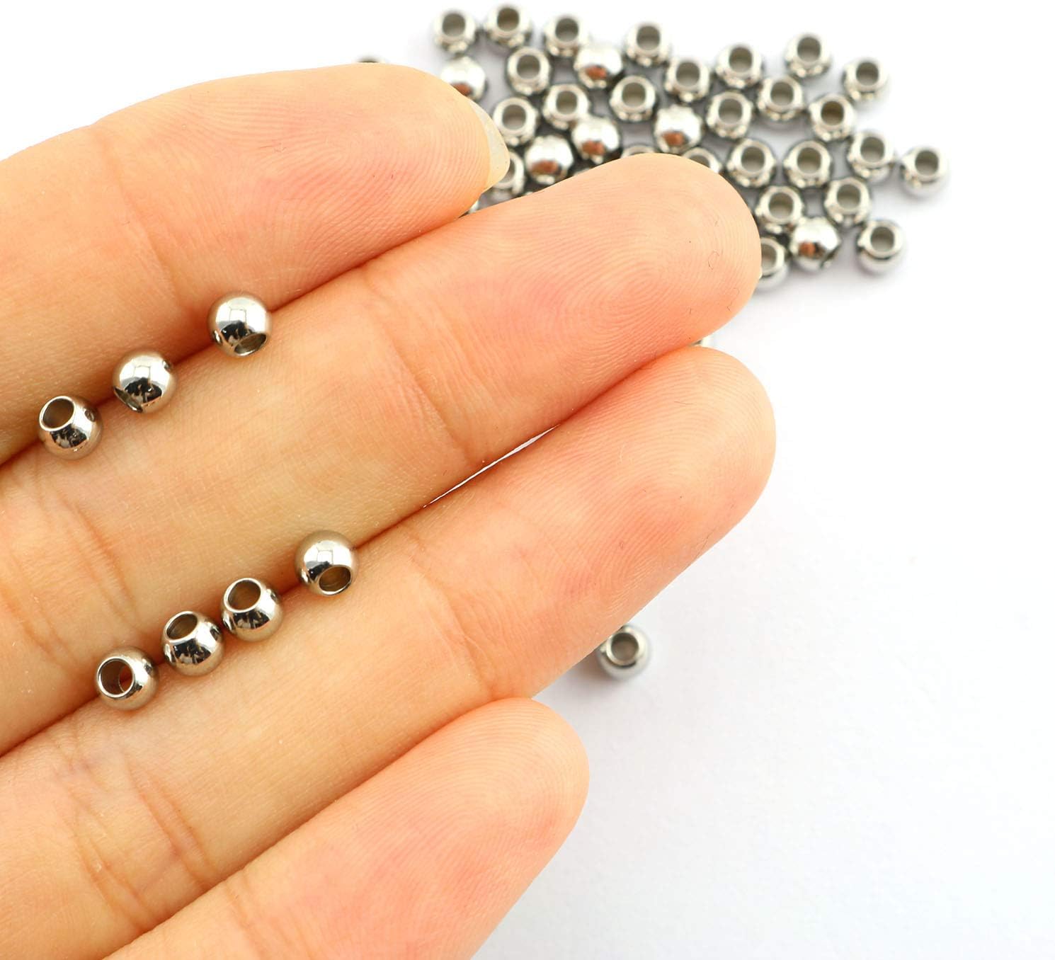 50-Pack 304 Stainless Steel Smooth Round Spacer Beads 2mm Hole,Seamless Loose Beads for Jewelry Making Findings DIY Crafts Accessories 4mm(Silver) - Image 2