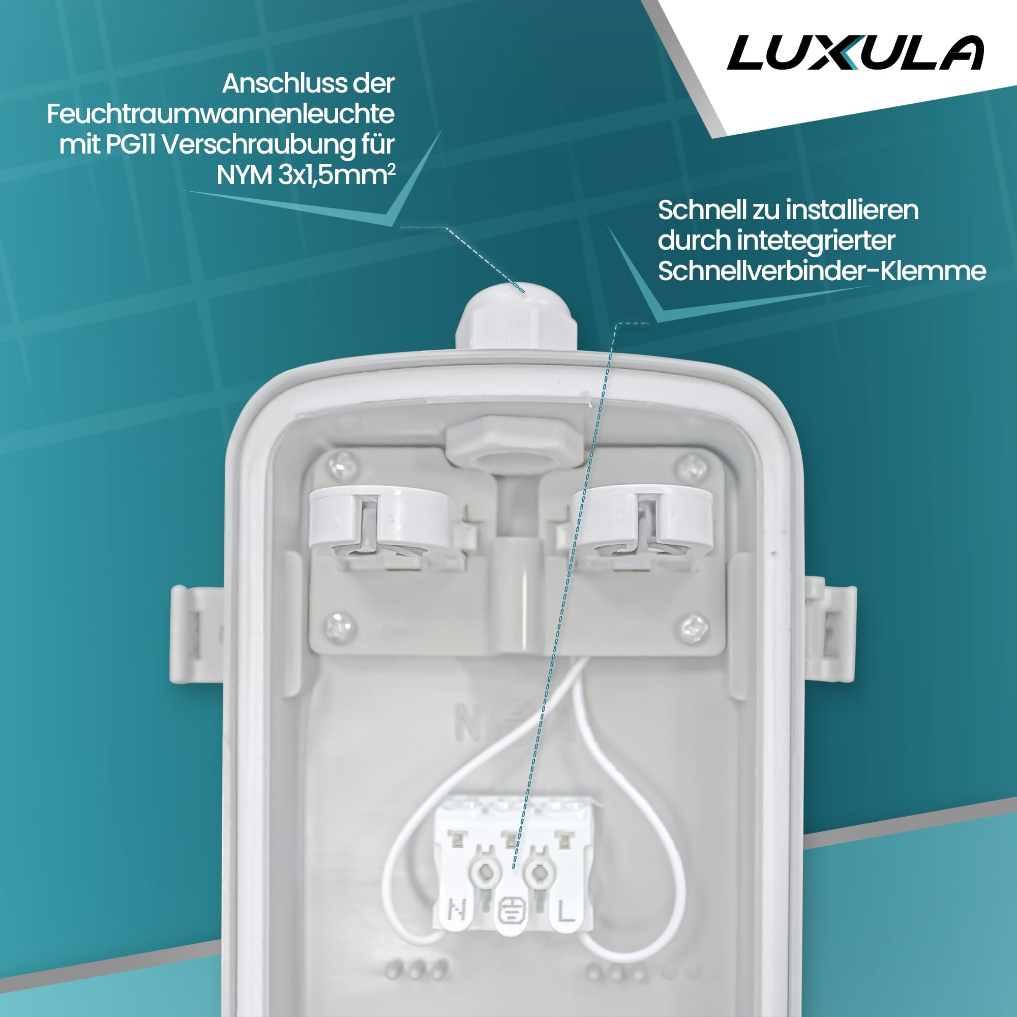 LUXULA 4er Pack LED Feuchtraumleuchte mit 2x18W LED-Röhren T8-120cm - 3600lm - 4000K Neutralweiß - IP65 IK08 - Wannenleuchte Werkstatt Keller Garage