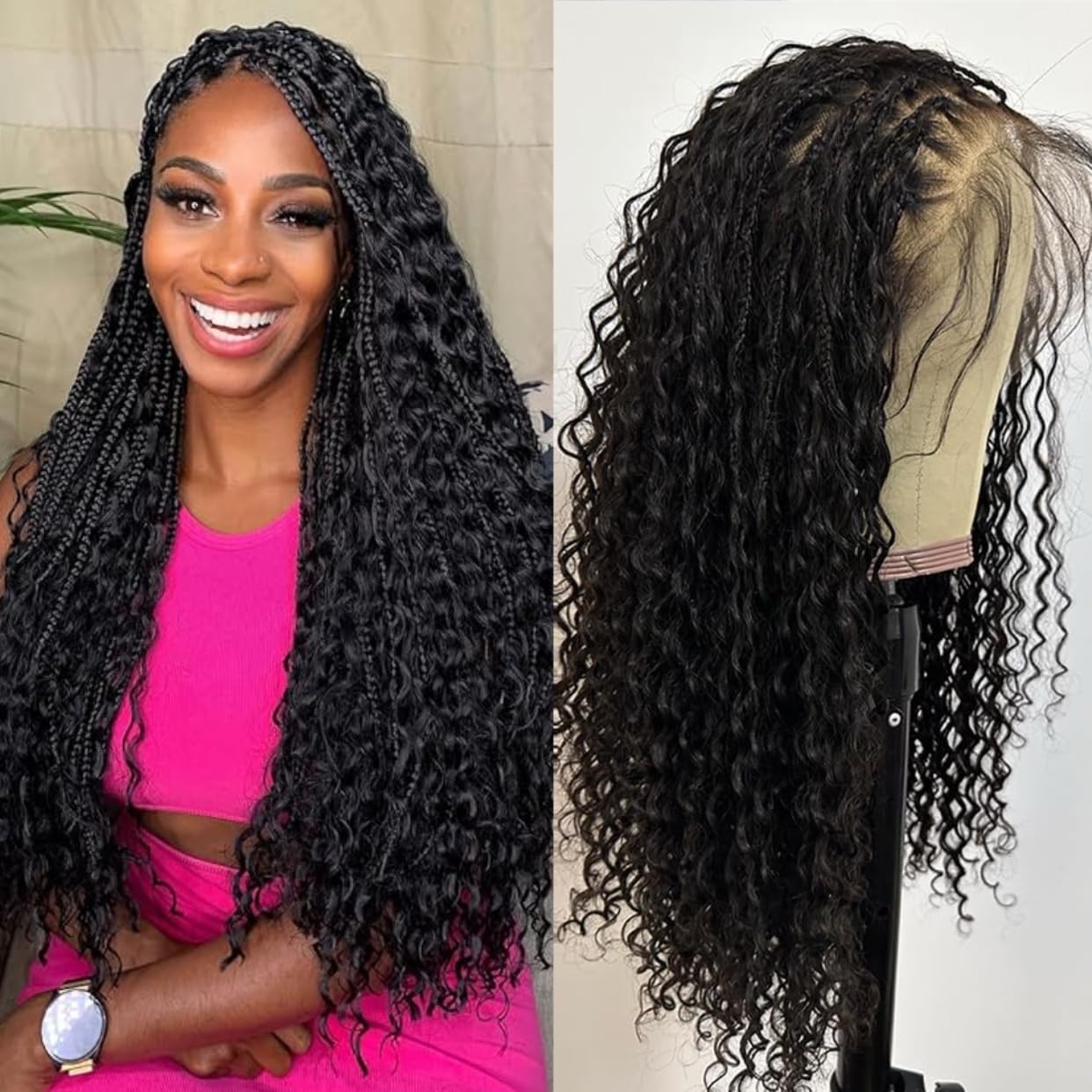 12in Bohemian Curly Box Braid Wig with HD Lace Front & Baby Hair 12 Inch Short Goddess Box Braids Crochet Wigs for Women  main image 2