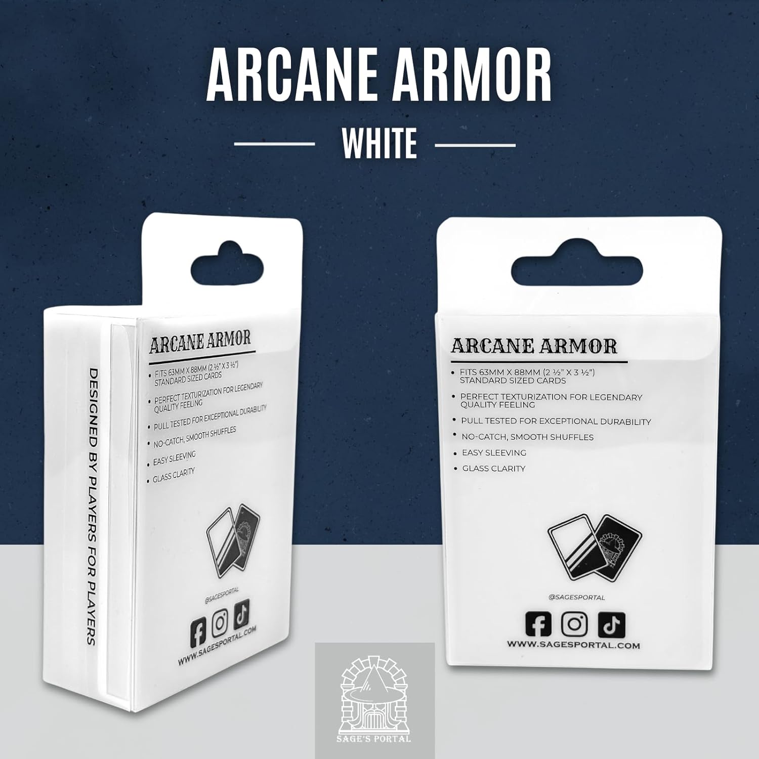 Sage's Portal Arcane Armor Matte Card Sleeves Exceptional Durability 66mmx91mm Standard Size MTG Card Sleeves 100 Count (White)
