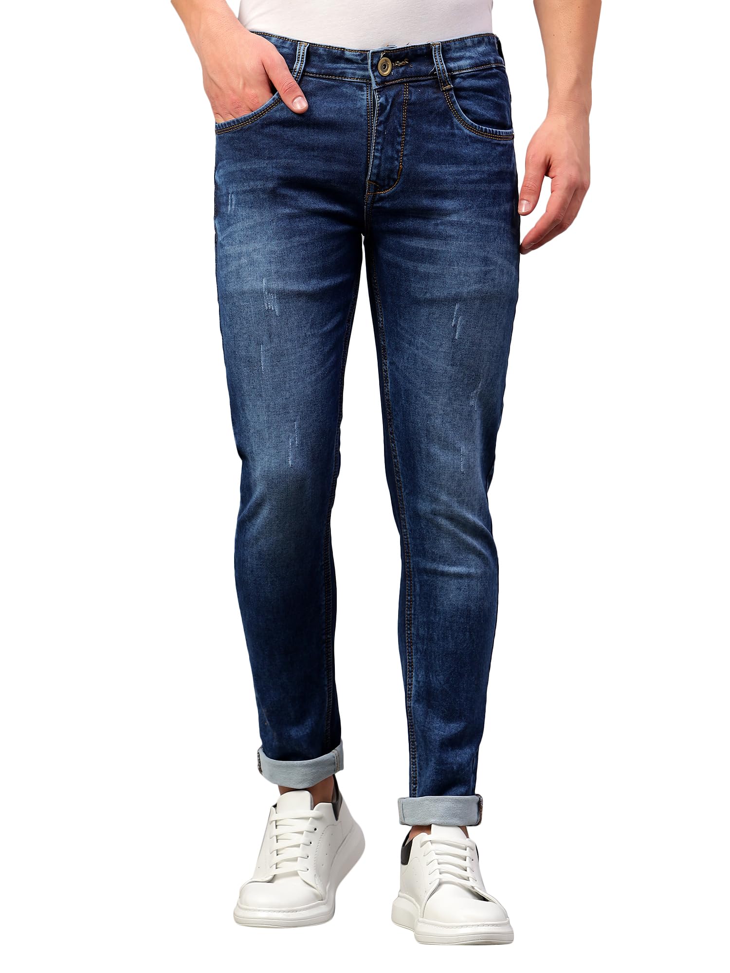 Athlage Men's Scratched Denim Jeans | Tapered Fit | Stylish & Comfortable Casual Wear | Street Style Look-picture-41