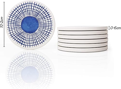 Miniatura 7 de AD Juego de 6 posavasos para absorción de bebidas, redondos de piedra de cerámica con base de corcho, tapete de protección de mesa para tazas y