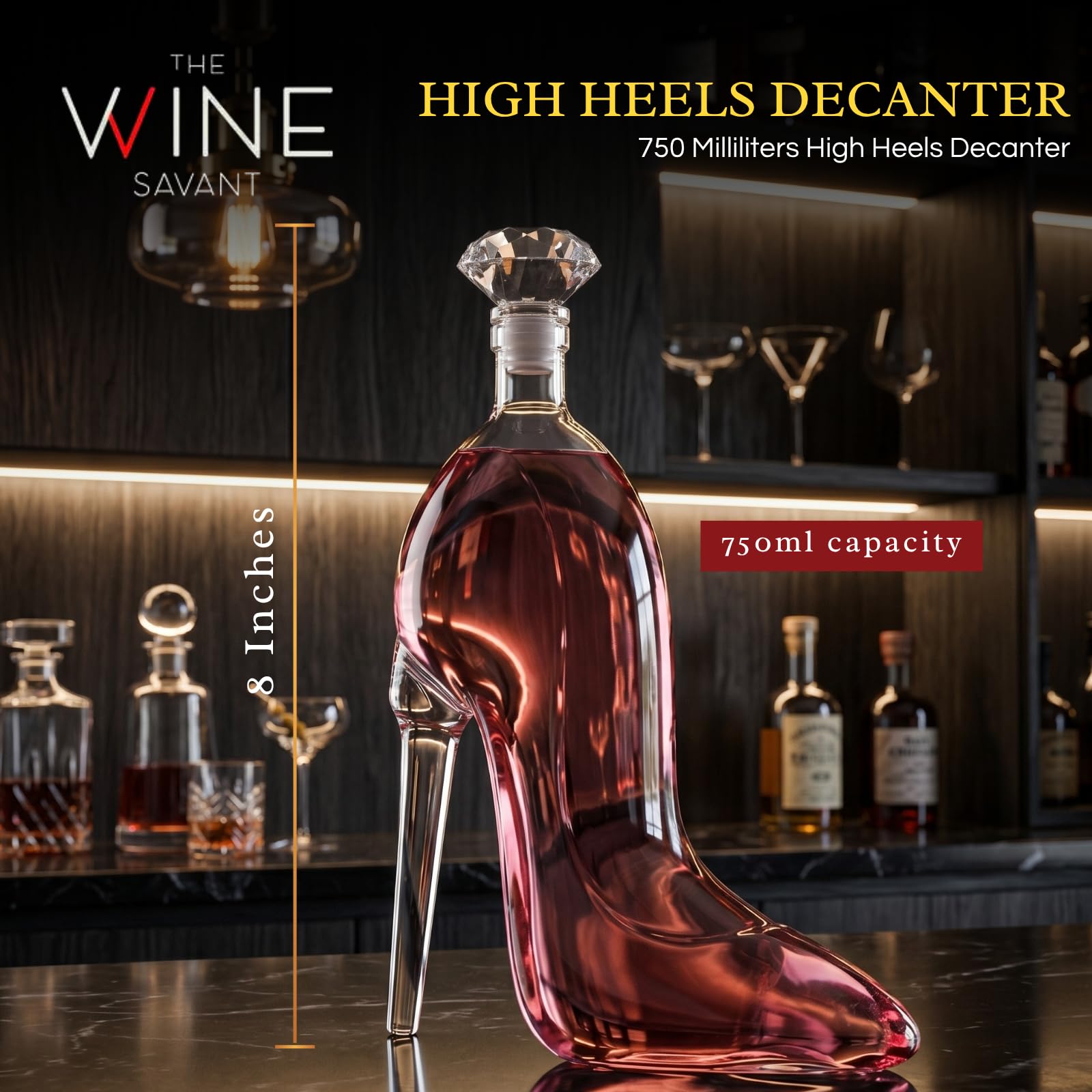 Carafe à décanter à whisky et vin en forme de talons hauts avec bouchon – Carafe à décanter à talon haut pour vin, liqueur, bourbon, tequila, cadeau élégant pour femme – Design droit d'auteur