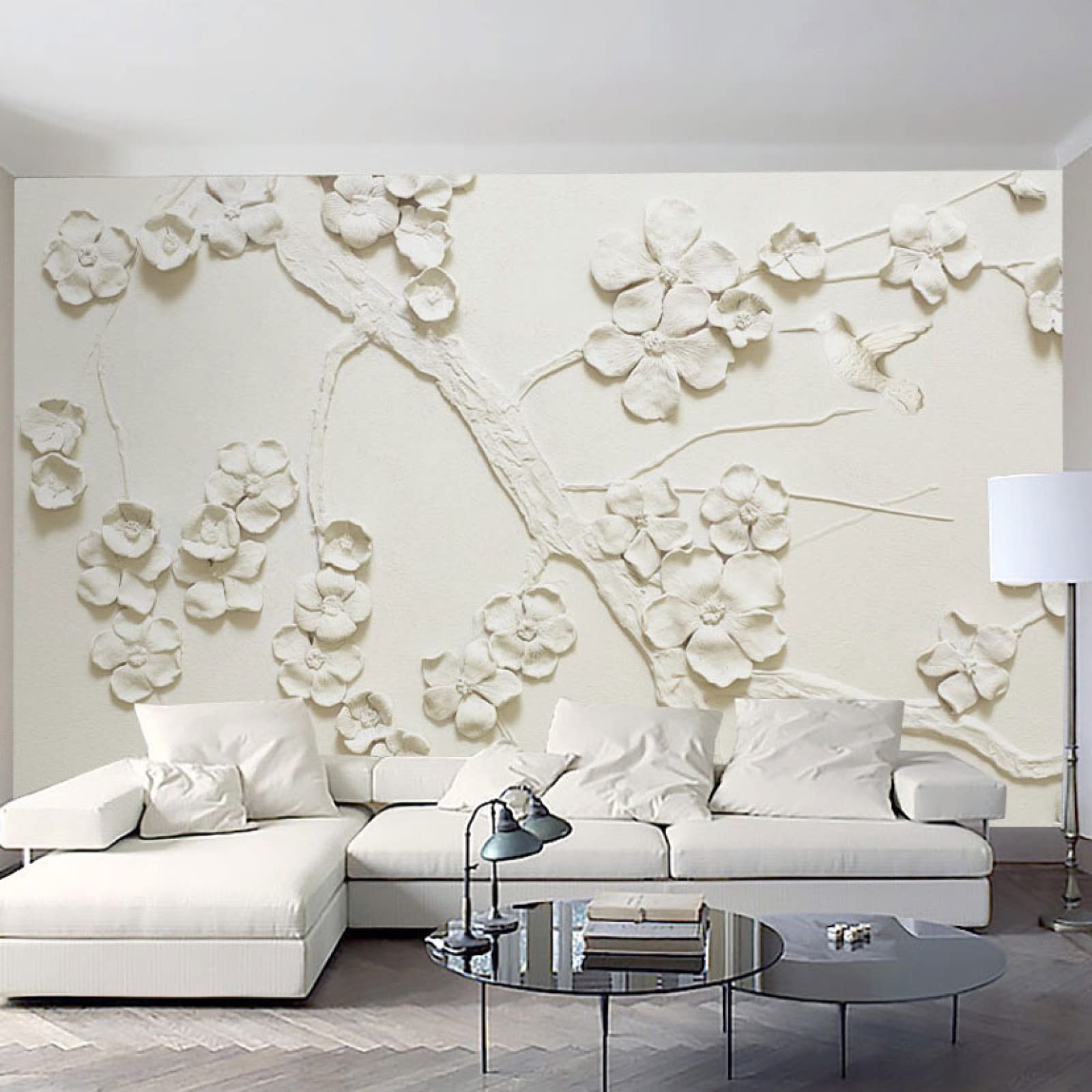Peinture murale 3D fleur de prunier blanche papier peint luxe