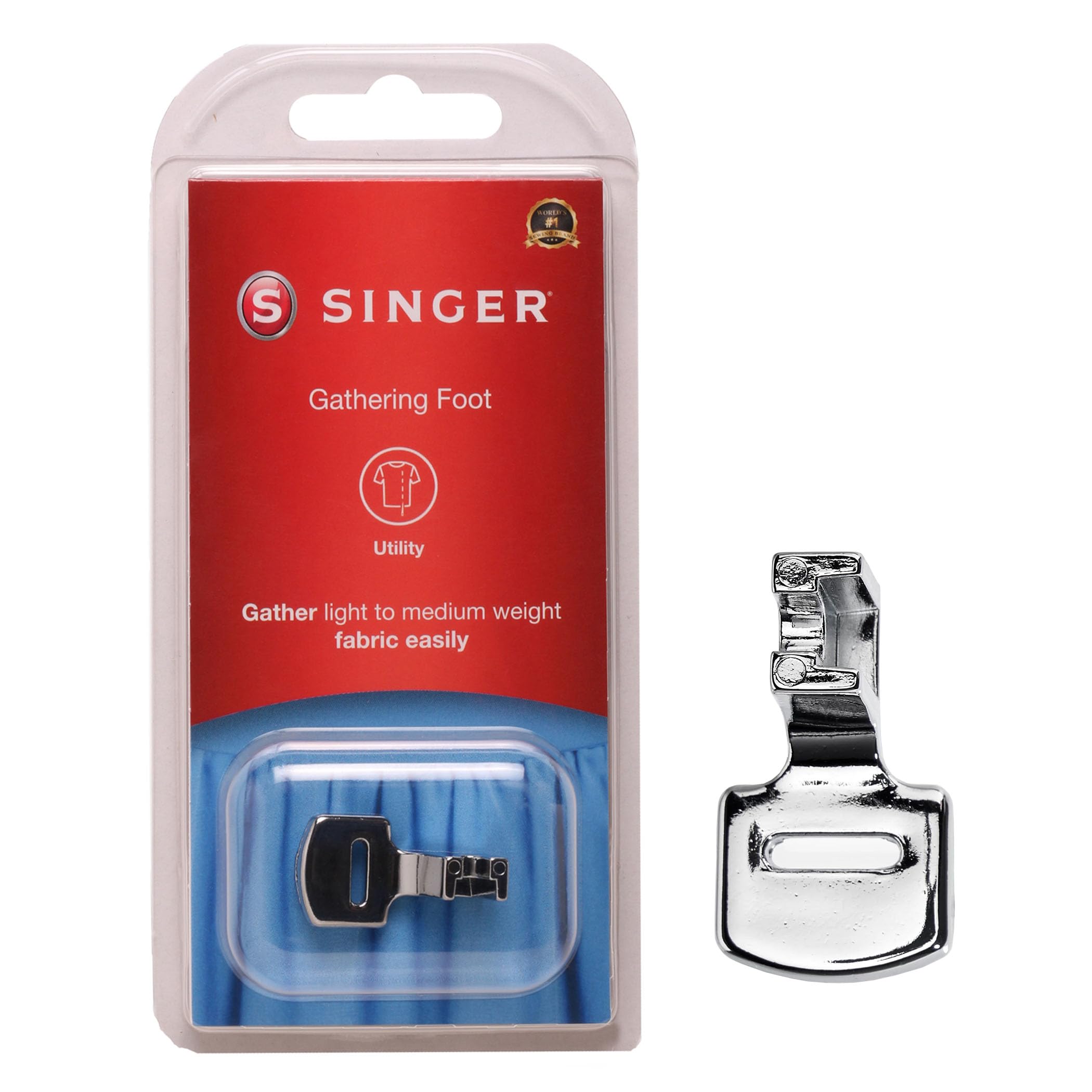 SINGER | Gathering Presser Foot for Low-Shank Sewing Machines, Simutaneously Trims & Hems Edges, Zig-Zag and Over-Edge Stitches - Sewing Made Easy